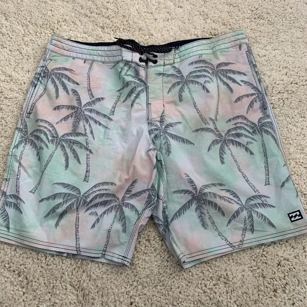 Billabong Board Shorts Mens 38 Pastel Palm Trees Recycler Sundays Lo Tide Beach